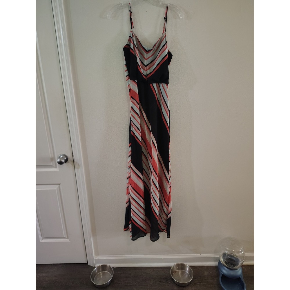 Candies Womens Maxi‎ Dress Large Black Pink Striped Spaghetti Strap